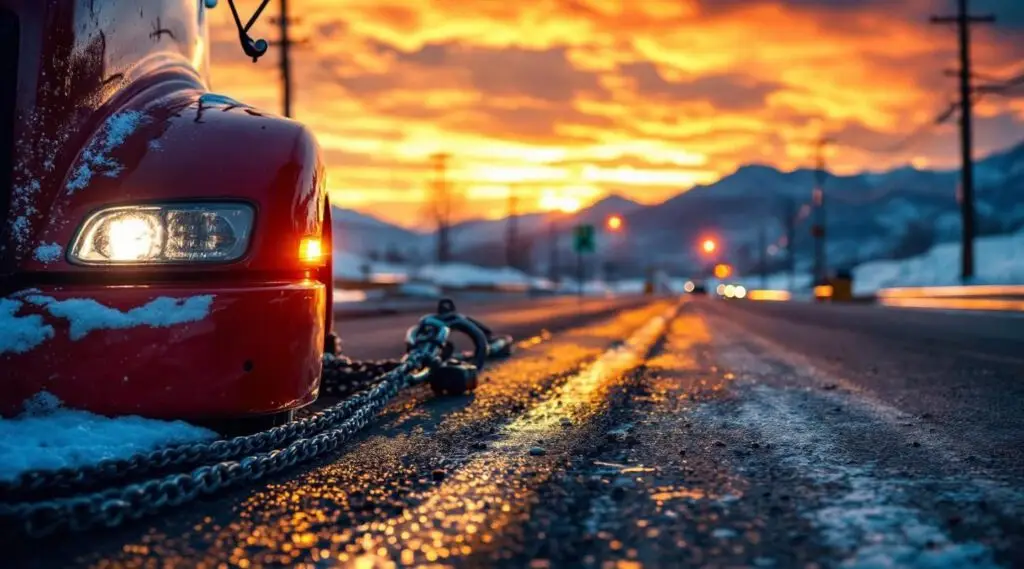 A Snappy Towing flatbed truck professionally securing a car on a Folsom street at dusk for damage-free transport.