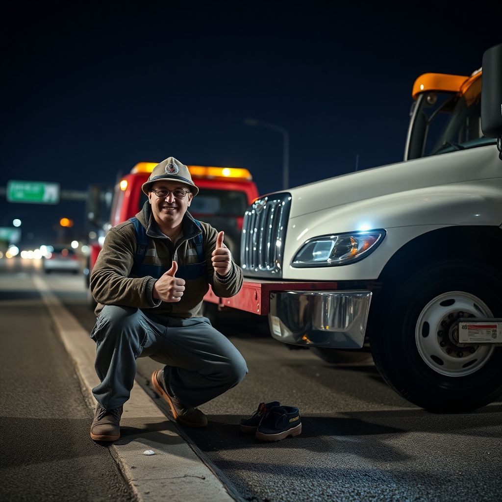 A Snappy Towing technician safely jump-starting a car battery on a residential street in Folsom, California, with a friendly, professional demeanor.