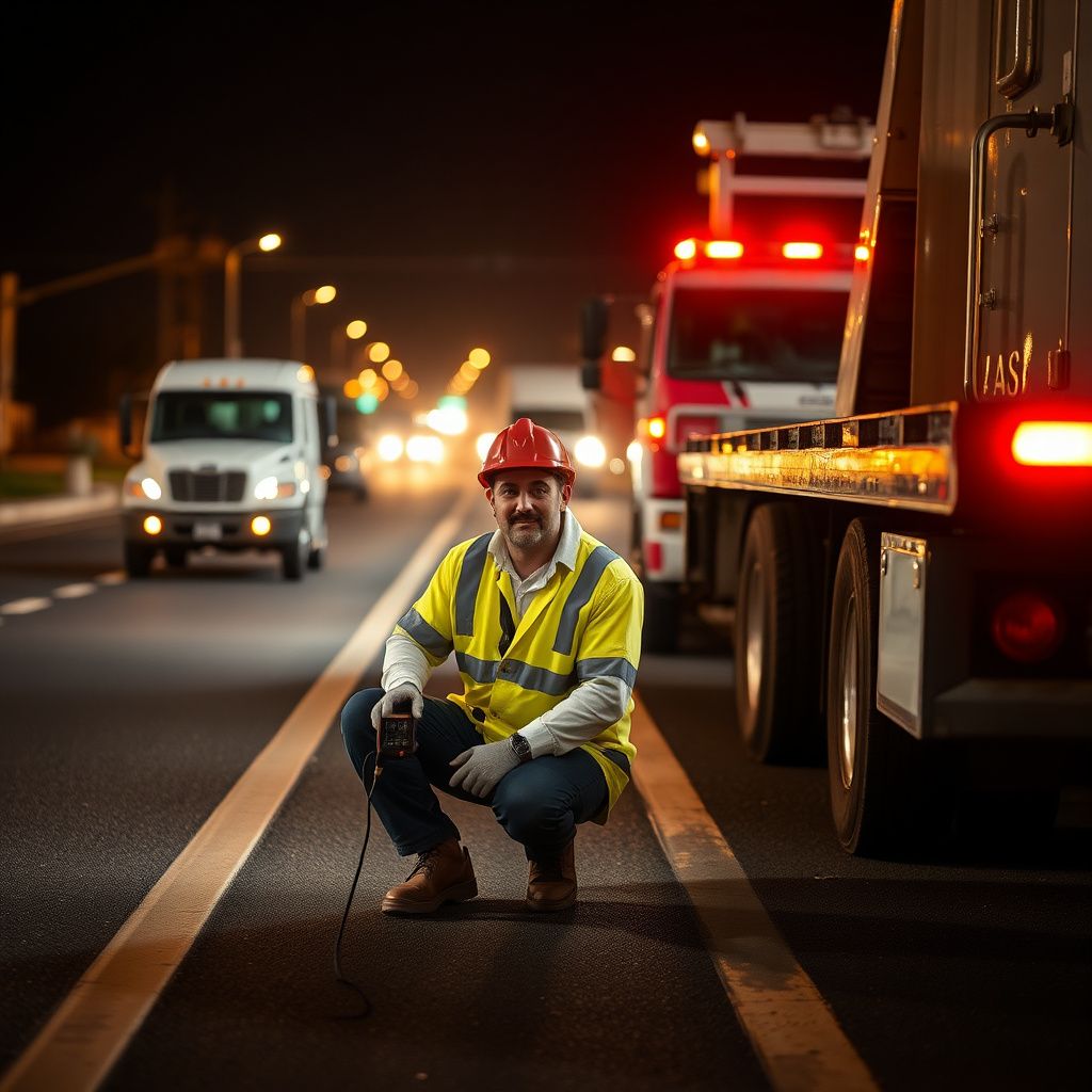 A Snappy Towing technician in uniform smiling while standing next to a tow truck with Elk Grove residential homes in the background.
