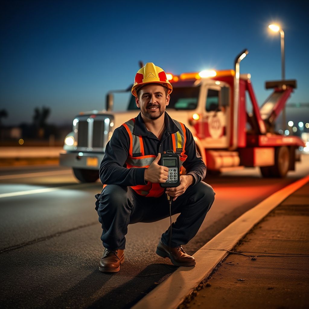 A Snappy Towing technician in uniform, smiling and giving a thumbs up next to a tow truck on a clear day in Citrus Heights, symbolizing reliable service.